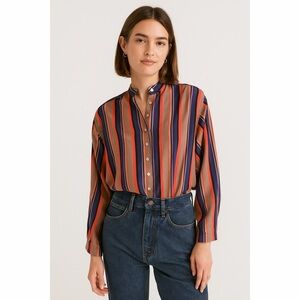 LC | VTG Retro Disco Dolaman Long Sleeve Allover Stripe Button Front Blouse